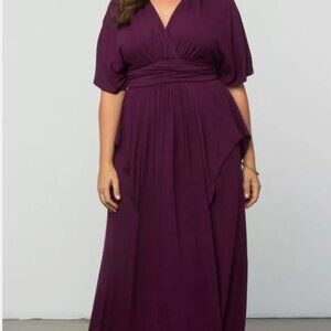 Kiyonna Dress Burgundy Indie Flair Style Gown Maxi Sleeves Draped Wize 0X NWT